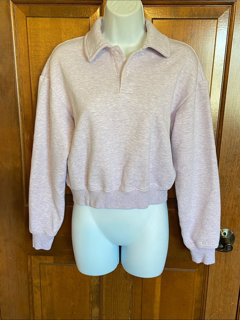 SKIMS Cotton Fleece Polo Sweatshirt in the colorway Purple Heather Workout XS - Picture 2 of 11